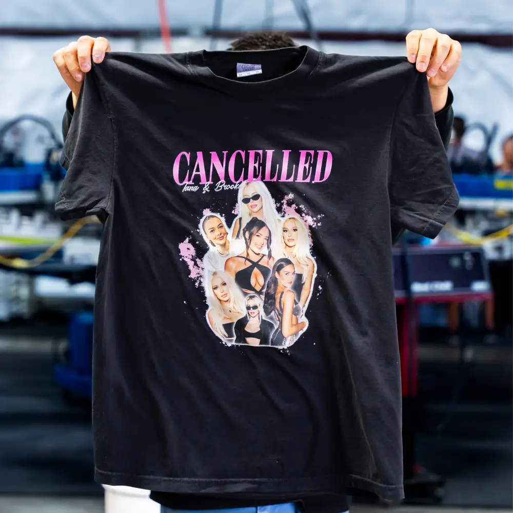 Tour merch custom printing on Comfort Colors tees