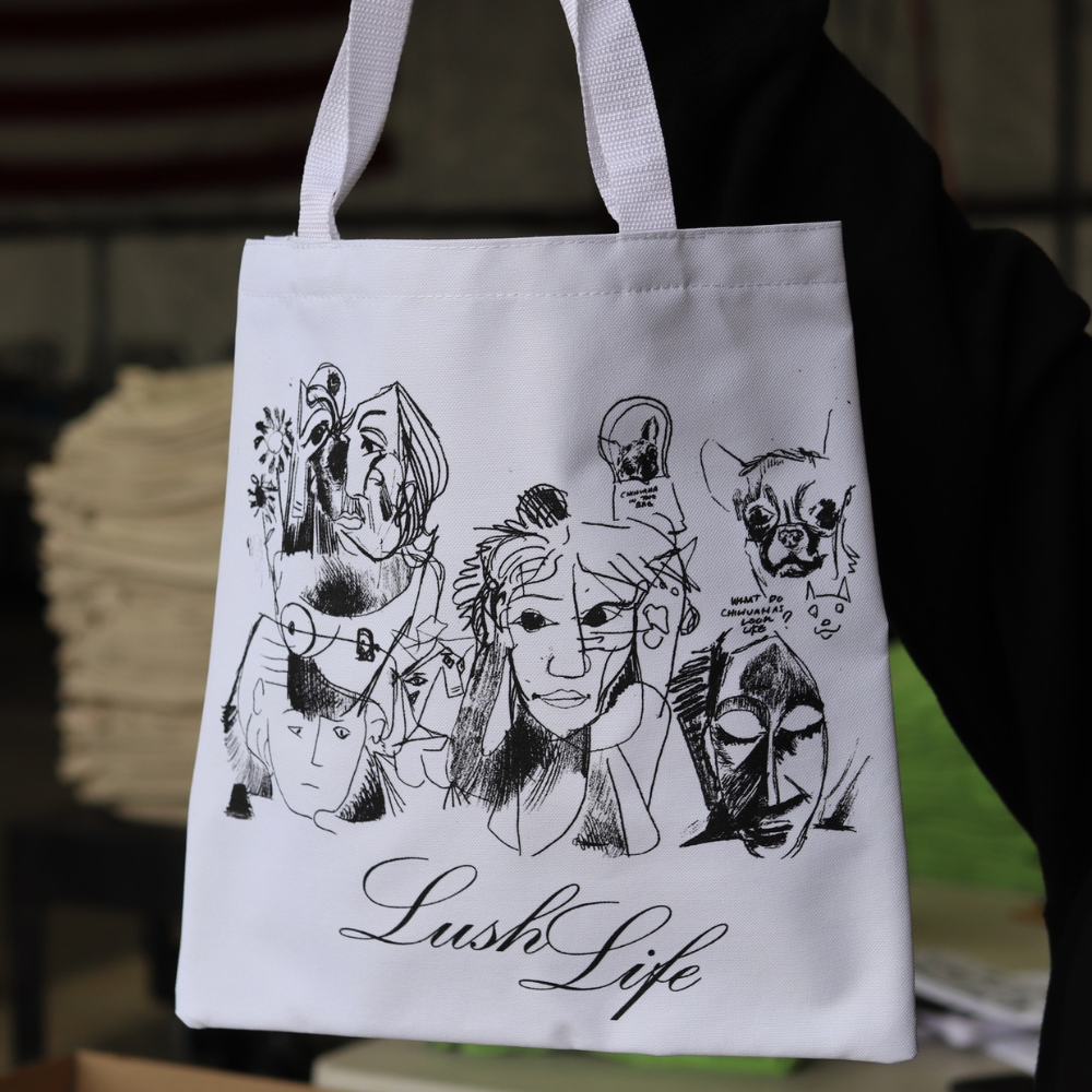 Screen printed tote bags for Lush Life