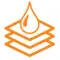 Orange water droplet icon above layered sheet symbols, indicating absorbency or waterproofing.
