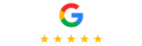 Google logo with a rainbow pattern and stars underneath.