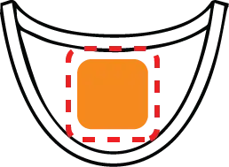 Illustration of a white hammock with red dashed lines highlighting its border and an orange rectangular cushion in the center.