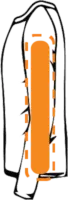 Illustration of a hot dog in a bun with dashed lines indicating toppings or condiments, enclosed within a clear, protective cover.