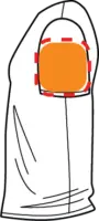 Illustration of a simple, stylized sleeping bag with a visible orange pillow inside.