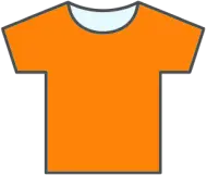 Illustration of a plain orange t-shirt with short sleeves and a round neckline.