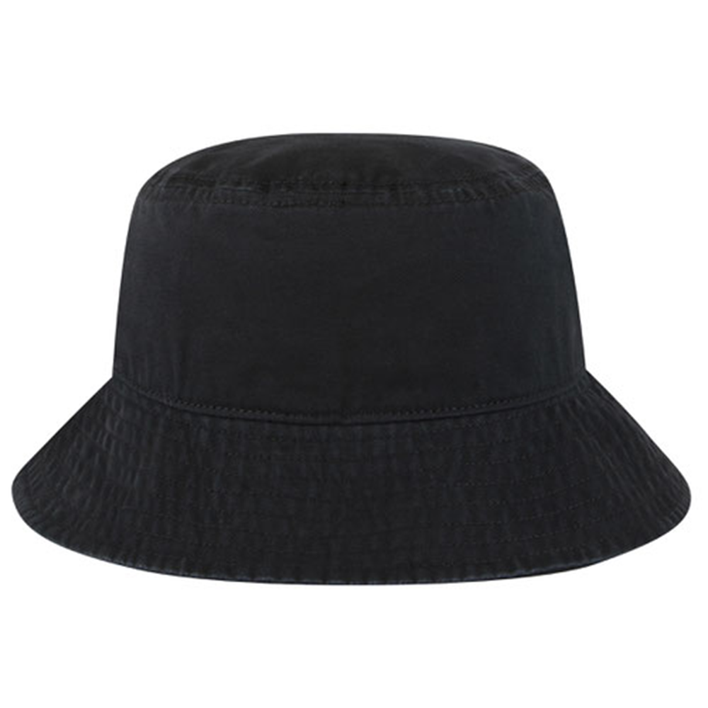 A plain black bucket hat with visible stitching and a slightly crumpled texture featured in the Favorite Products Showcase, isolated on a white background.