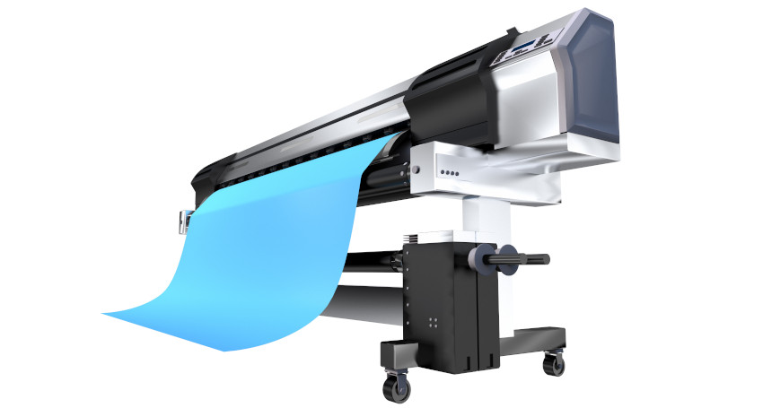 A modern, mobile medical imaging device with a large curved arm, extending a blue translucent screen displaying types of print, isolated on a white background.