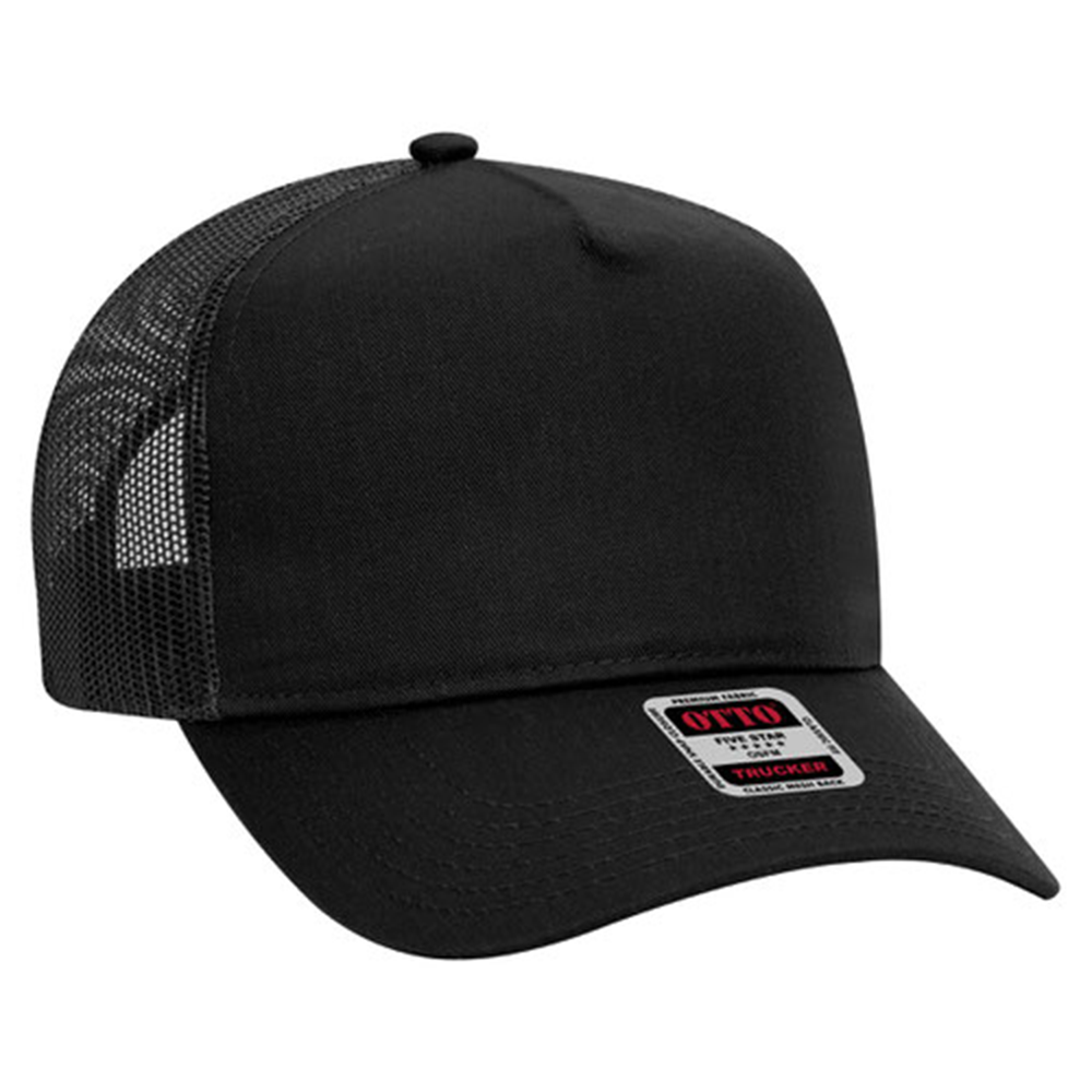 Black trucker hat with a mesh back and a Favorite Products Showcase label on the front.