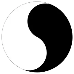 Yin-Yang symbol with black and white halves swirling into each other, representing duality and balance.