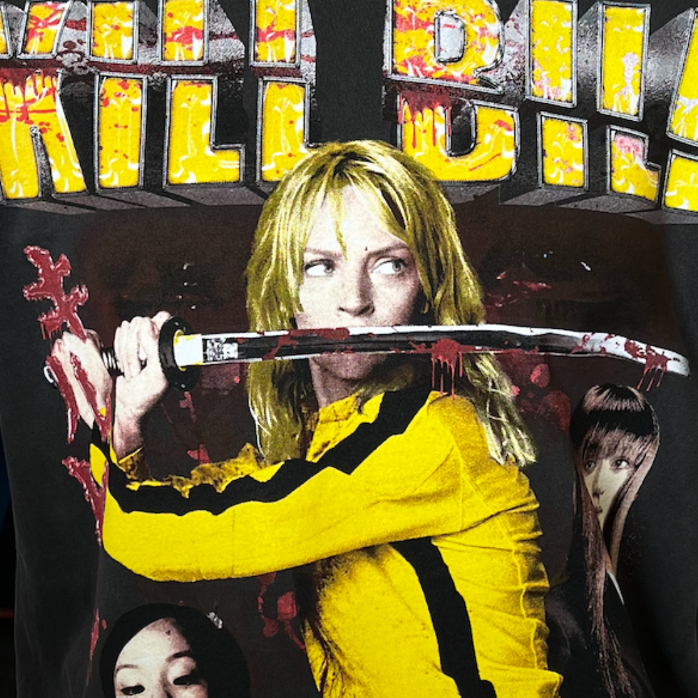 This is a customized LA Apparel 1801GD t-shirt featuring a jumbo screen printed design for the movie Kill Bill.